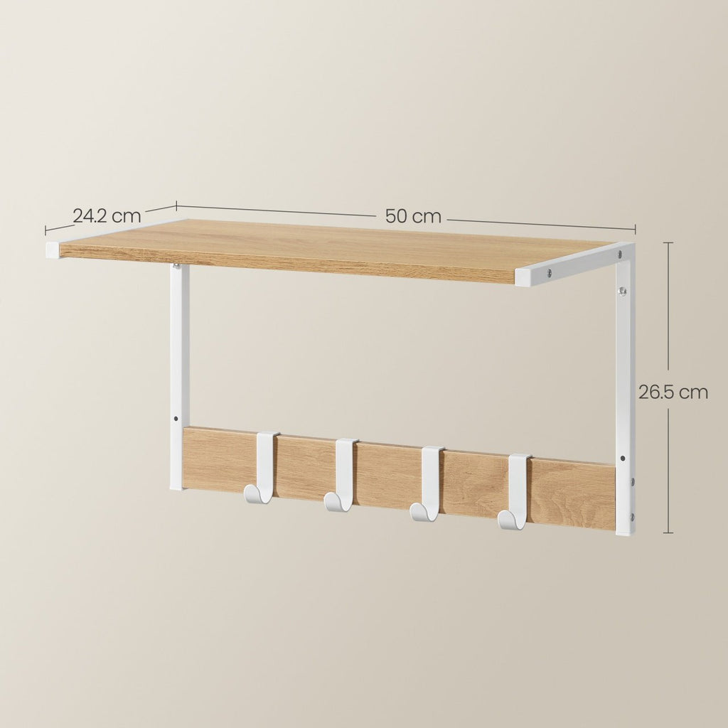 VASAGLE Set 2 cuiere cu rafturi perete, PAL si otel, 50x24x27 cm, stejar, alb