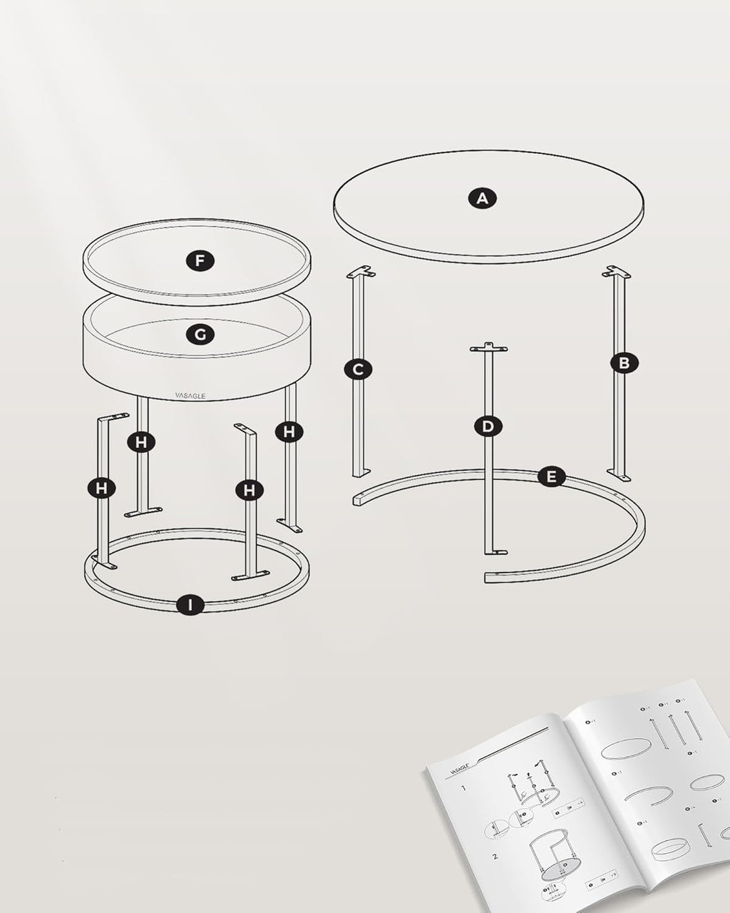 VASAGLE Set 2 masute cafea, cu blat detasabil si spatiu de depozitare ascuns, 45x45x42 cm, culoare nuc