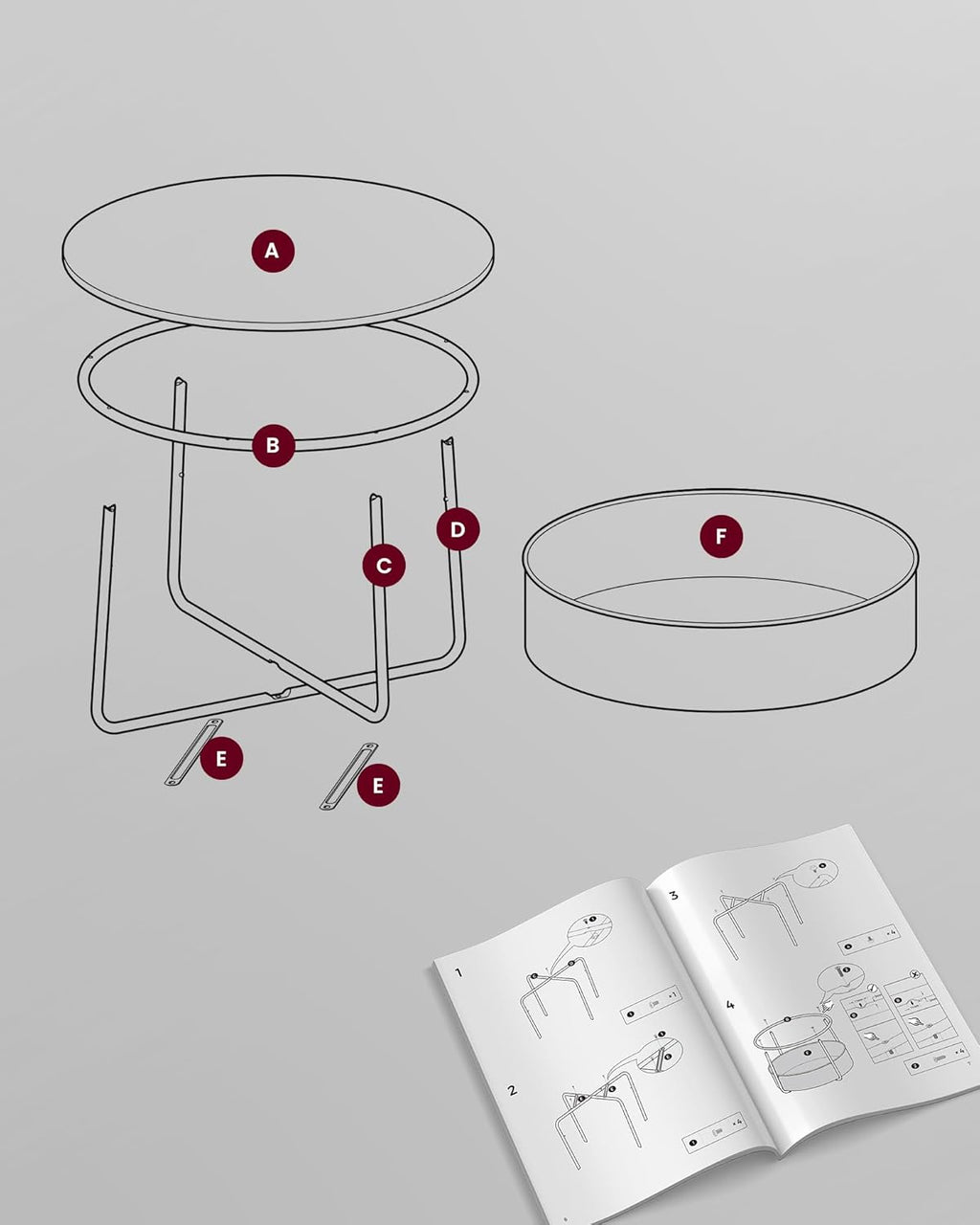 VASAGLE Masuta de cafea rotunda cu cos de stofa, stil modern, 45x75cm, negru cu gri