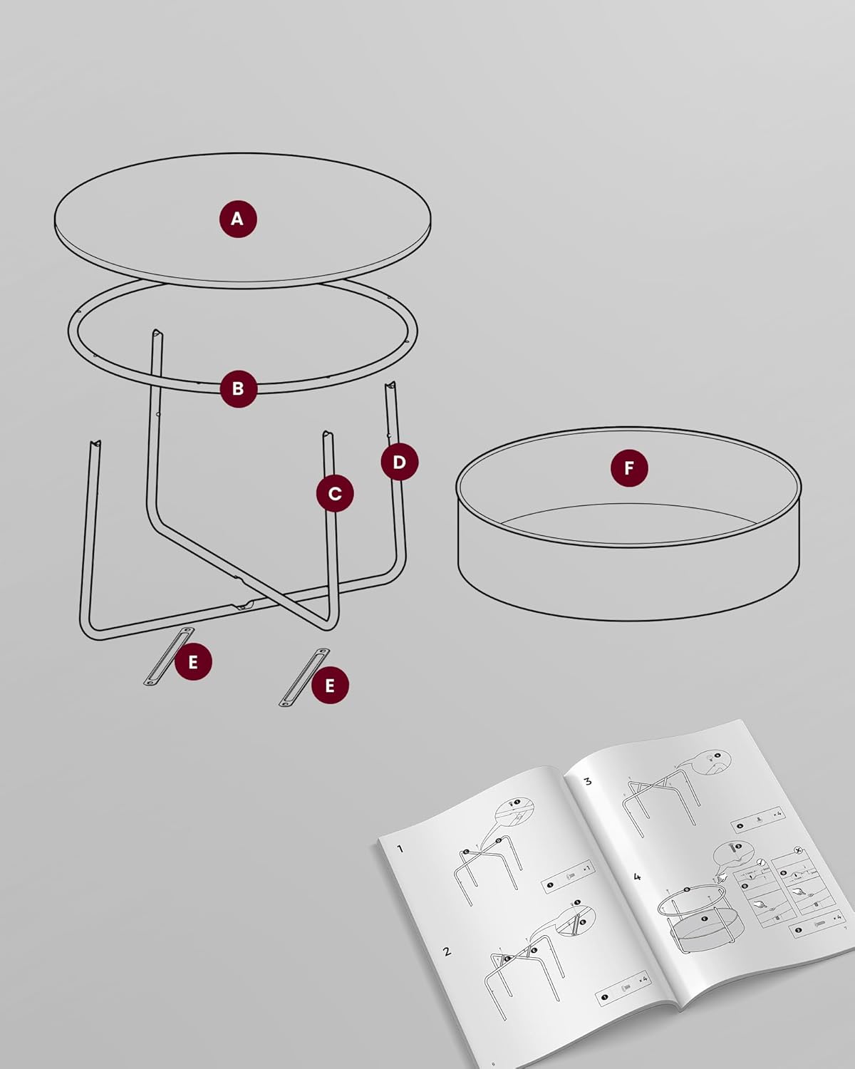 VASAGLE Masuta de cafea rotunda cu cos de stofa, stil modern, 45x75cm, negru cu gri