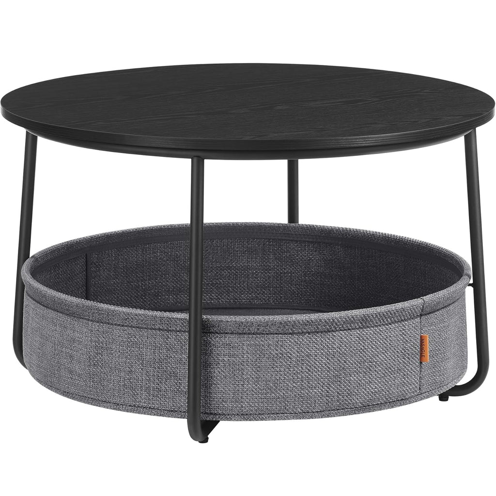 VASAGLE Masuta de cafea rotunda cu cos de stofa, stil modern, 45x75cm, negru cu gri