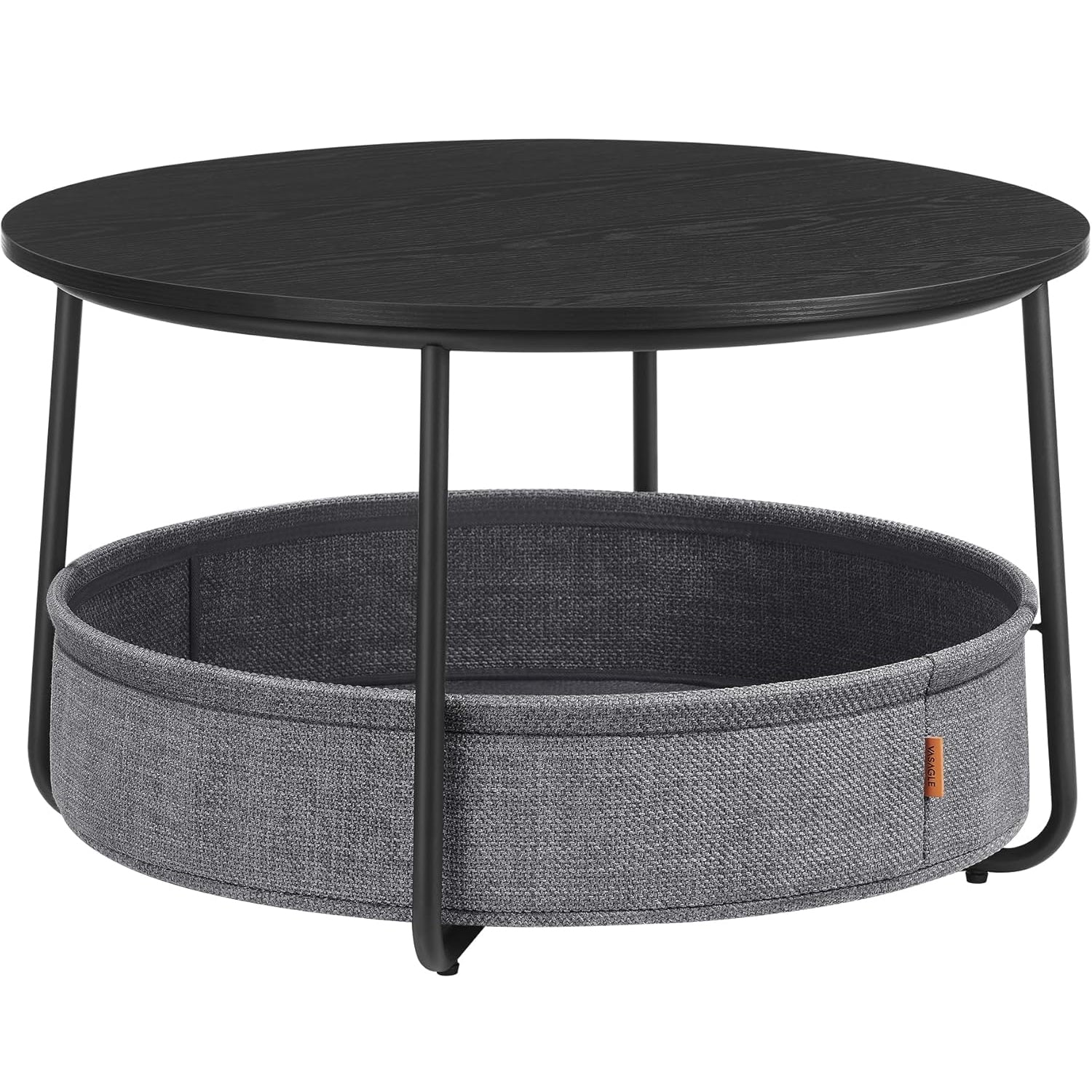 VASAGLE Masuta de cafea rotunda cu cos de stofa, stil modern, 45x75cm, negru cu gri