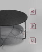 VASAGLE Masuta de cafea rotunda cu cos de stofa, stil modern, 45x75cm, negru cu gri