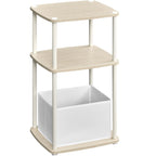 SONGMICS Masuta laterala tip noptiera, cu 3 rafturi si cos textil, cadru metalic, 30x34x58 cm, bej