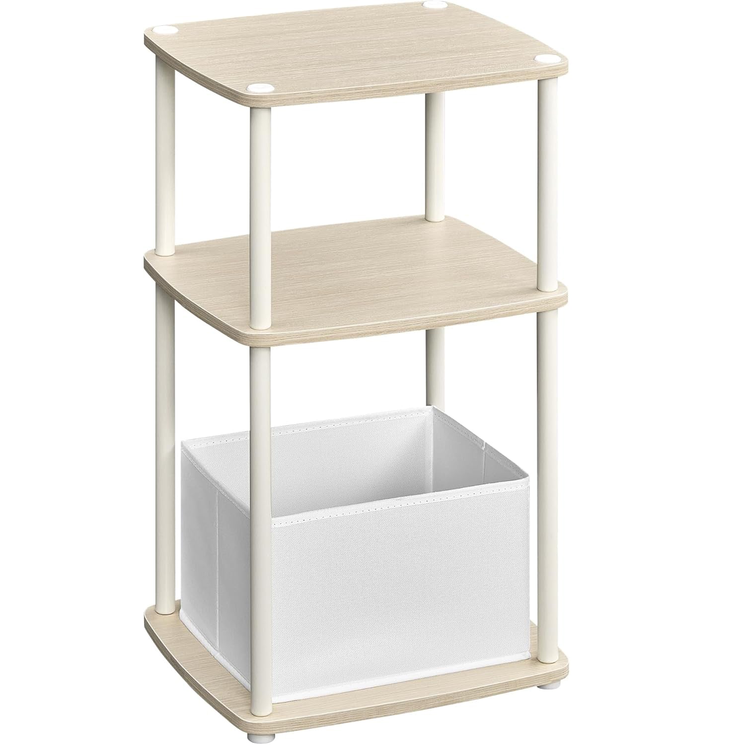 SONGMICS Masuta laterala tip noptiera, cu 3 rafturi si cos textil, cadru metalic, 30x34x58 cm, bej