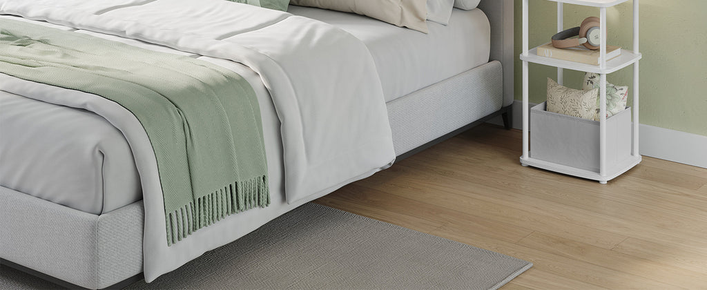 SONGMICS Masuta laterala tip noptiera, cu 3 rafturi si cos textil, cadru metalic, 30x34x58 cm, alb mat