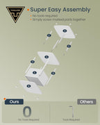 SONGMICS Masuta laterala tip noptiera, cu 3 rafturi si cos textil, cadru metalic, 30x34x58 cm, alb mat