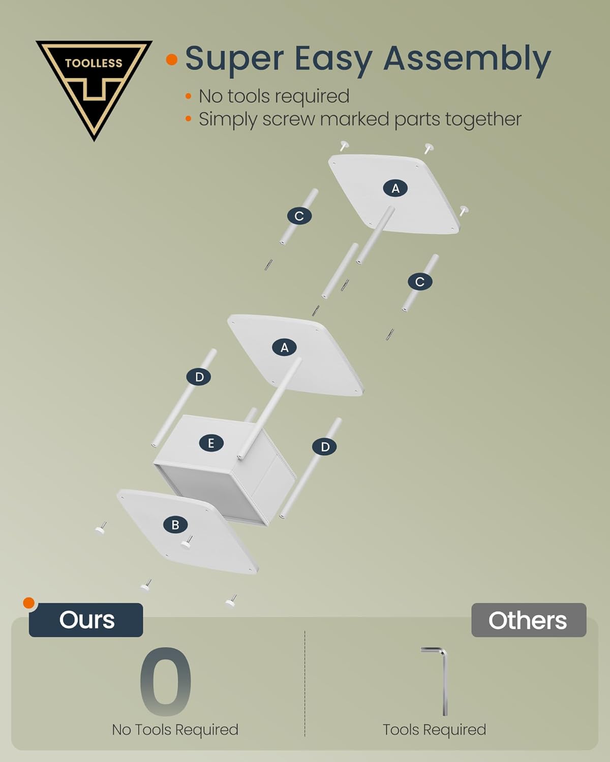 SONGMICS Masuta laterala tip noptiera, cu 3 rafturi si cos textil, cadru metalic, 30x34x58 cm, alb mat