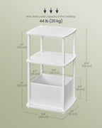 SONGMICS Masuta laterala tip noptiera, cu 3 rafturi si cos textil, cadru metalic, 30x34x58 cm, alb mat