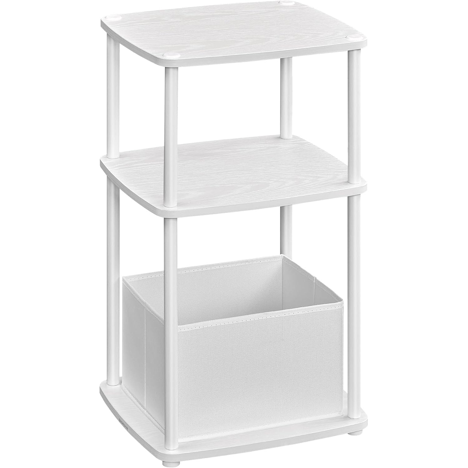 SONGMICS Masuta laterala tip noptiera, cu 3 rafturi si cos textil, cadru metalic, 30x34x58 cm, alb mat