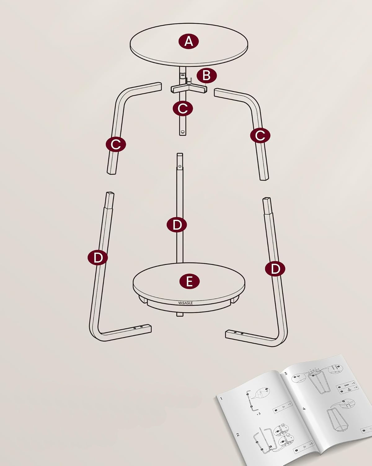VASAGLE Masuta rotunda tip noptiera, blat din sticla si raft inferior din PAL, cadru metalic, 30x30x55 cm, negru