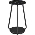 VASAGLE Masuta rotunda tip noptiera, blat din sticla si raft inferior din PAL, cadru metalic, 30x30x55 cm, negru