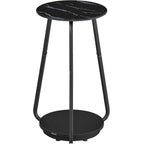VASAGLE Masuta rotunda tip noptiera, blat din sticla si raft inferior din PAL, cadru metalic, 30x30x55 cm, negru
