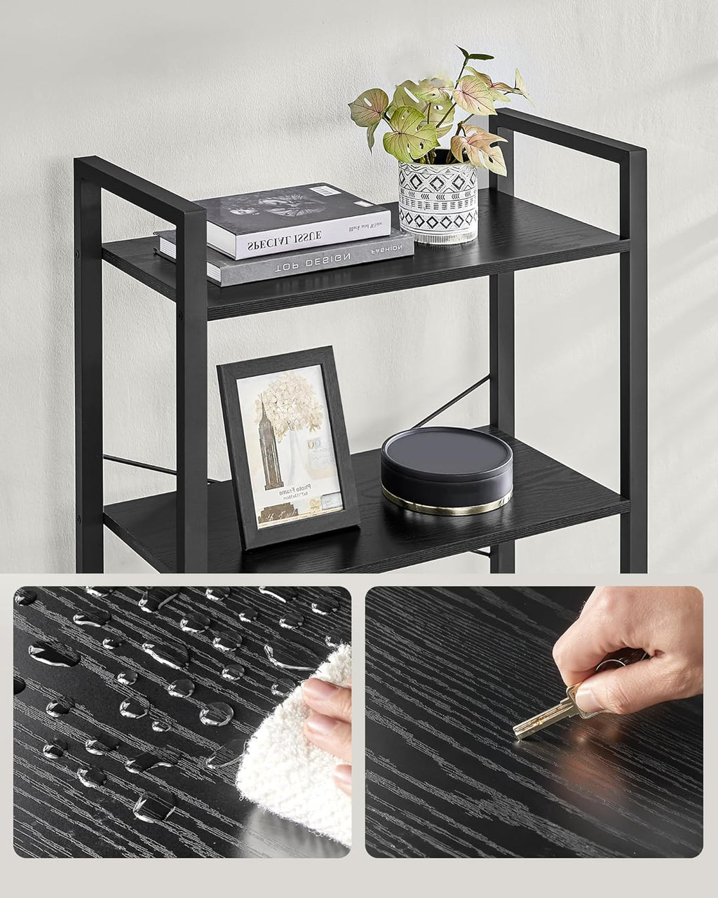 VASAGLE Biblioteca 6 niveluri, cu cadru metalic si rafturi PAL, 66x30x186 cm, negru