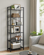 VASAGLE Biblioteca 6 niveluri, cu cadru metalic si rafturi PAL, 66x30x186 cm, negru