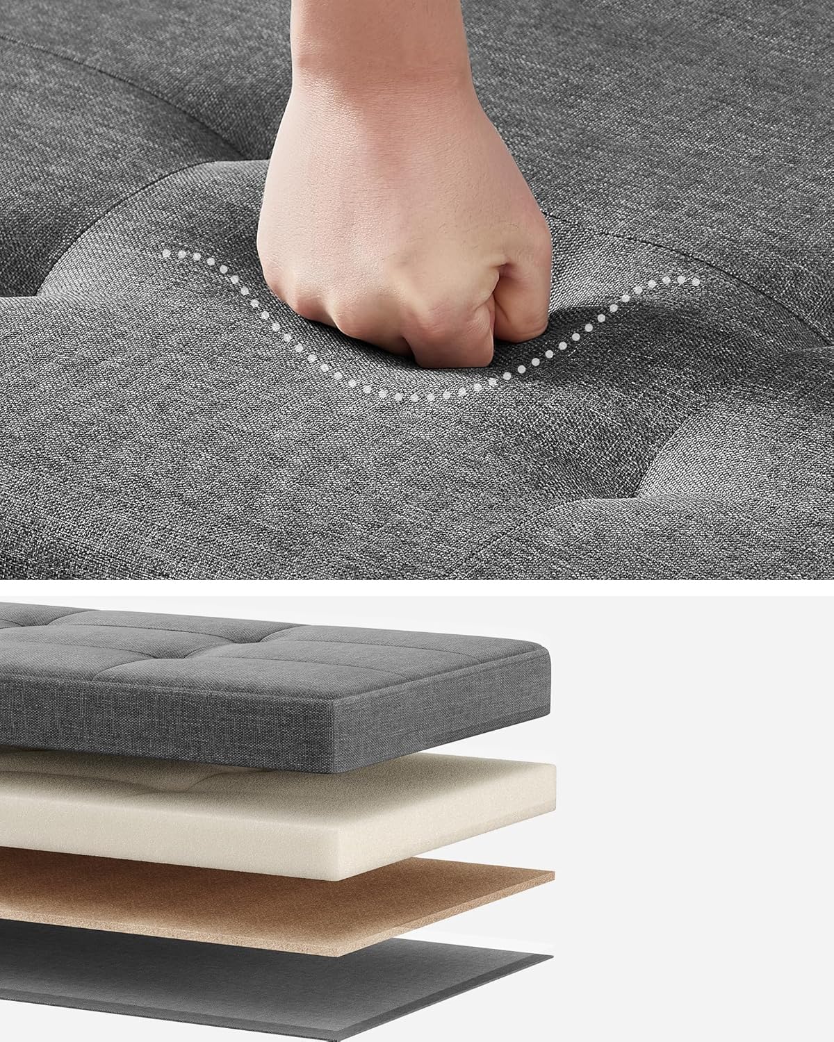 SONGMICS Bancuta depozitare pliabila cu picioare din lemn, 112 litri, textil, 110x38x40 cm, gri