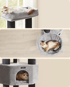 FEANDREA Ansamblu de joaca pisici, cu 9 stalpi de sisal, platforme mari si casuta, 50x50x160 cm, gri