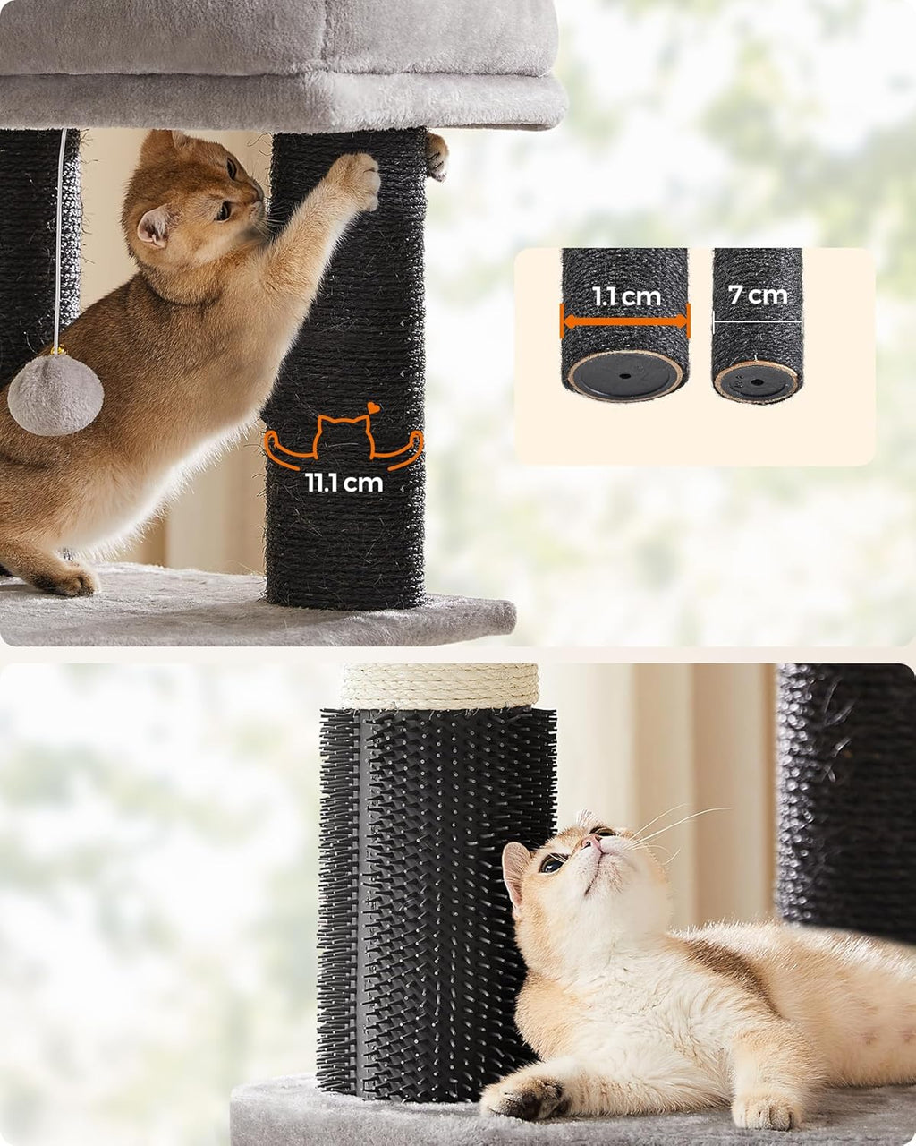 FEANDREA Ansamblu de joaca pisici, cu 9 stalpi de sisal, platforme mari si casuta, 50x50x160 cm, gri