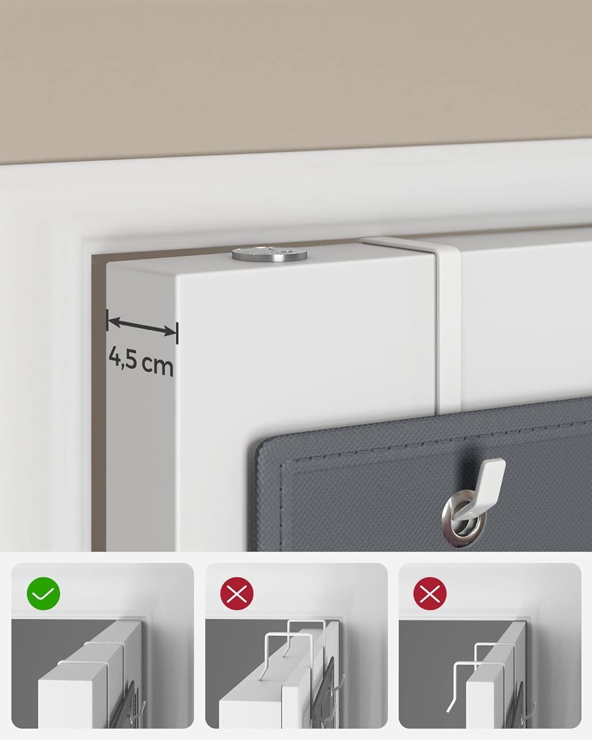 SONGMICS Organizator suspendat cu 4 compartimente, raft textil pentru usa sau perete, 33.5x12x100 cm, gri