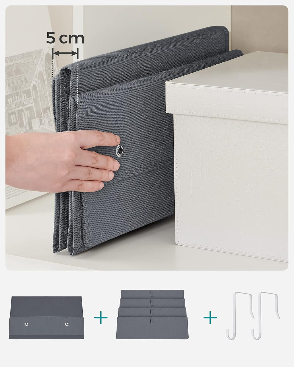 SONGMICS Organizator suspendat cu 4 compartimente, raft textil pentru usa sau perete, 33.5x12x100 cm, gri