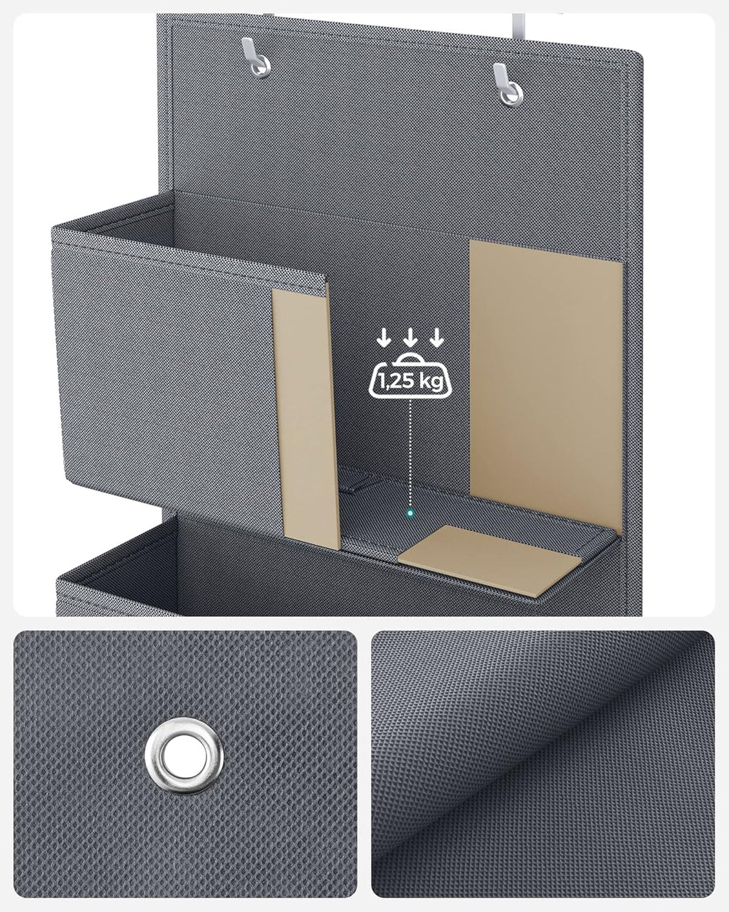 SONGMICS Organizator suspendat cu 4 compartimente, raft textil pentru usa sau perete, 33.5x12x100 cm, gri
