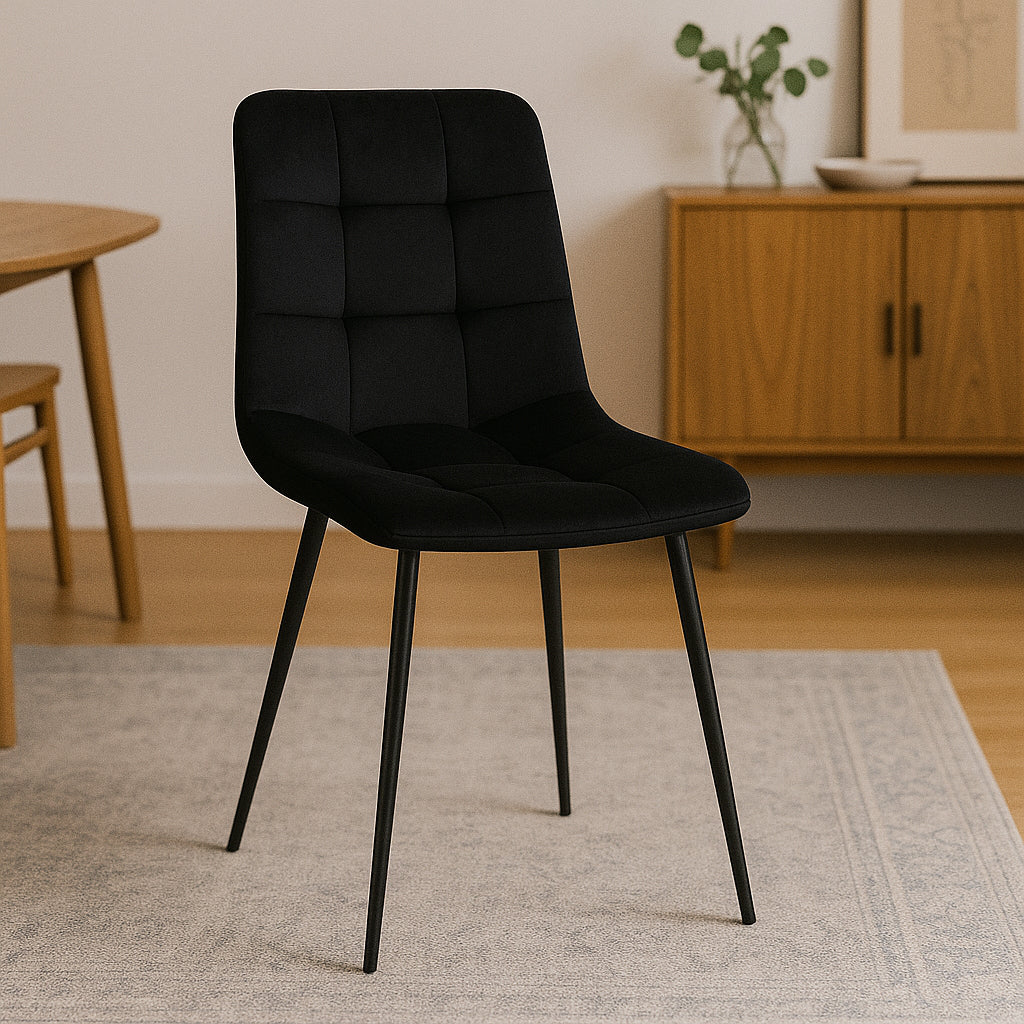 Scaun living tapitat cu catifea, spatar matlasat, 44x54x89 cm, negru