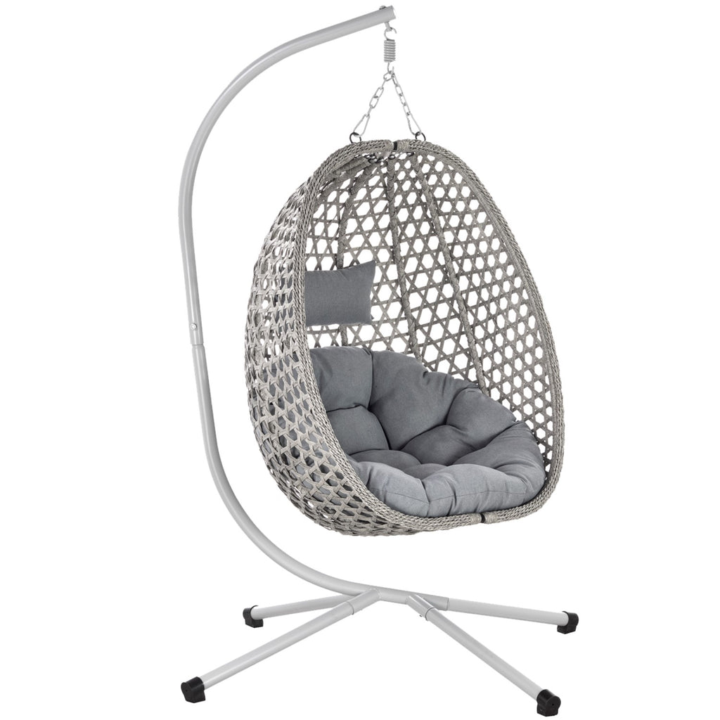 Leagan tip cuib suspendat, cu perna, cadru metalic si cos PE, 103x95x185 cm, gri