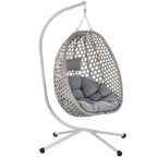 Leagan tip cuib suspendat, cu perna, cadru metalic si cos PE, 103x95x185 cm, gri