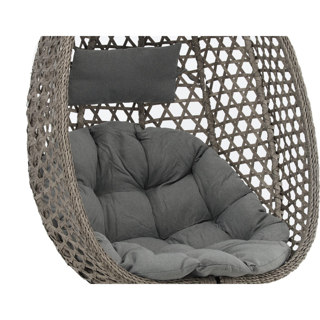 Leagan tip cuib suspendat, cu perna, cadru metalic si cos PE, 103x95x185 cm, gri