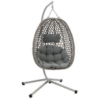 Leagan tip cuib suspendat, cu perna, cadru metalic si cos PE, 103x95x185 cm, gri