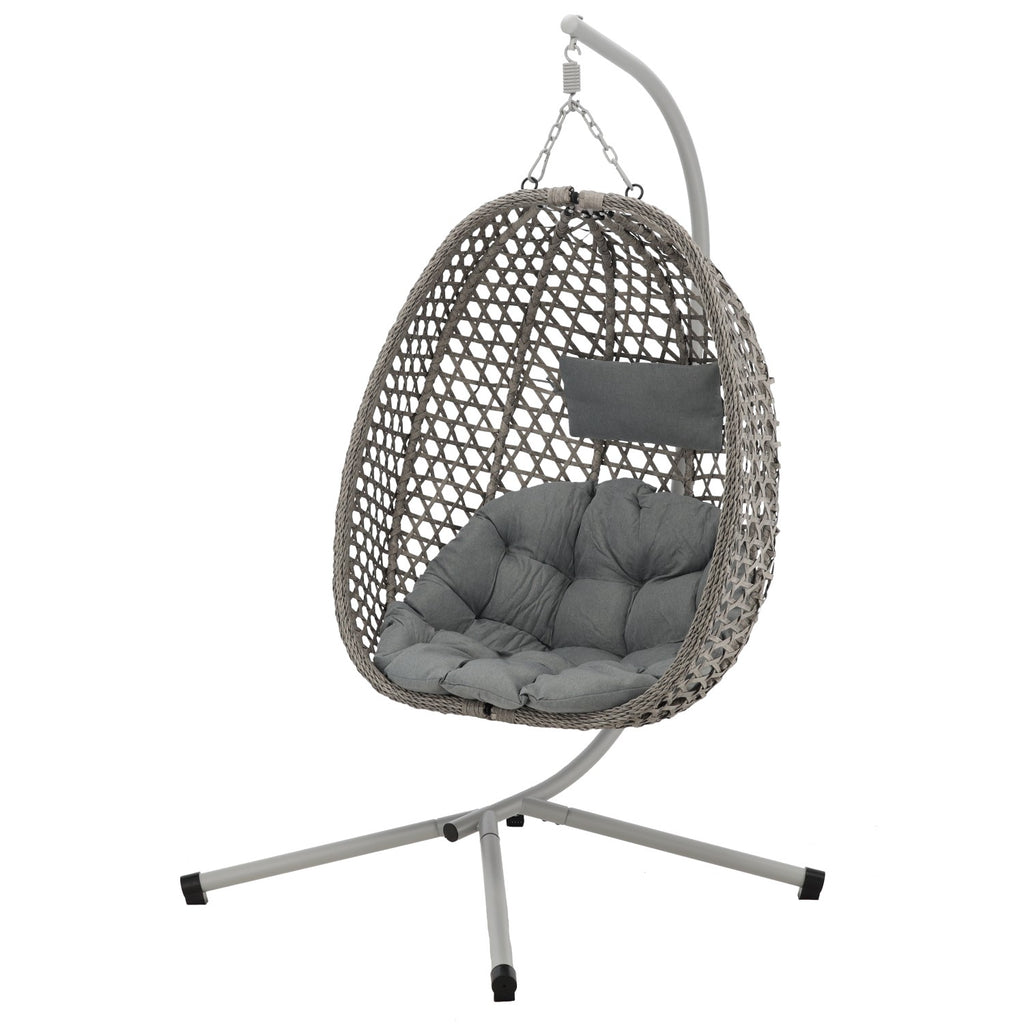 Leagan tip cuib suspendat, cu perna, cadru metalic si cos PE, 103x95x185 cm, gri