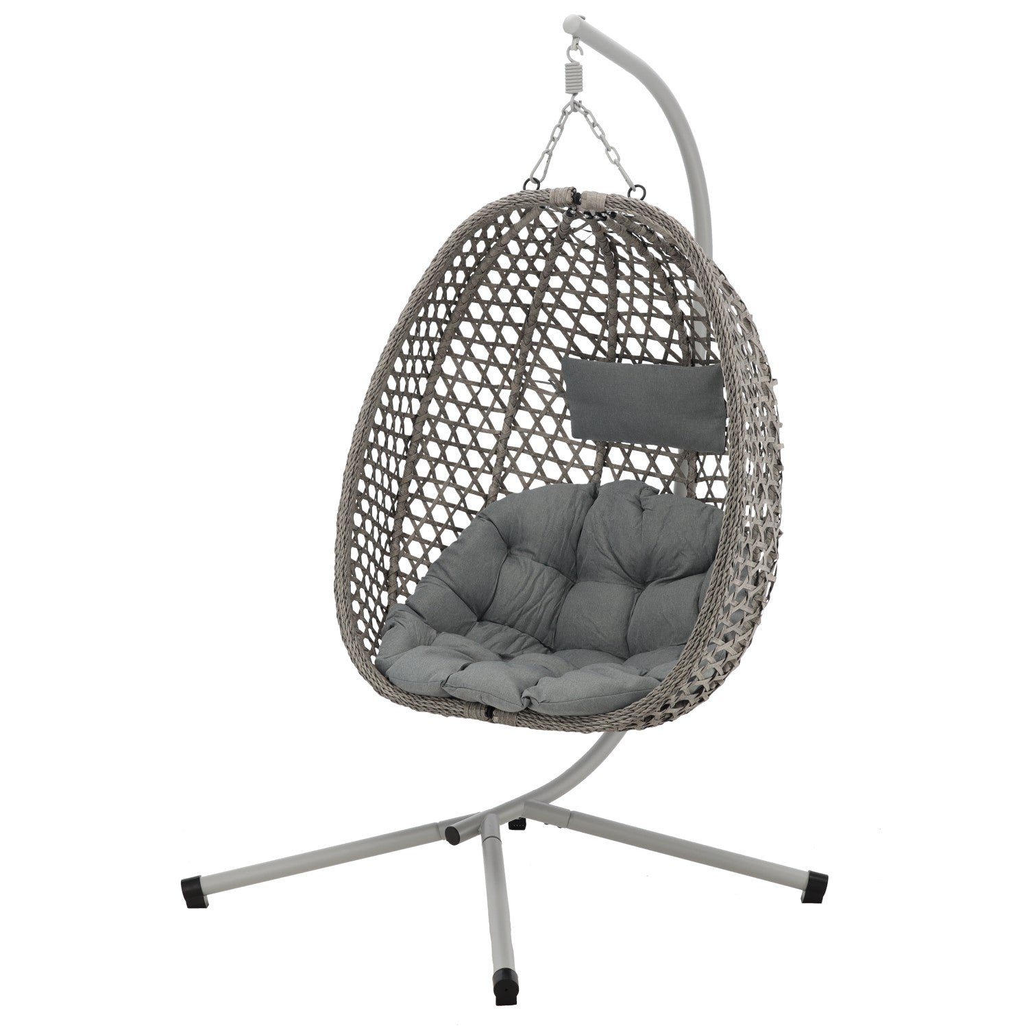 Leagan tip cuib suspendat, cu perna, cadru metalic si cos PE, 103x95x185 cm, gri