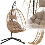 Leagan tip cuib suspendat, cu perna, cadru metalic si cos PE, 103x95x185 cm, maro