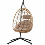 Leagan tip cuib suspendat, cu perna, cadru metalic si cos PE, 103x95x185 cm, maro