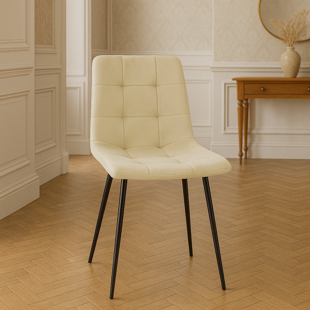 Scaun living tapitat cu catifea, spatar matlasat, 44x54x89 cm, bej