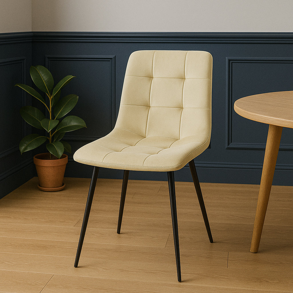 Scaun living tapitat cu catifea, spatar matlasat, 44x54x89 cm, bej