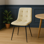 Scaun living tapitat cu catifea, spatar matlasat, 44x54x89 cm, bej