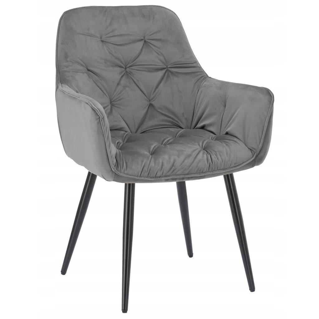 Fotoliu catifea tapitat, cu spatar inalt si design cu cusaturi, 55x60x89 cm, gri