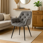 Fotoliu catifea tapitat, cu spatar inalt si design cu cusaturi, 55x60x89 cm, gri