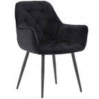 Fotoliu catifea tapitat, cu spatar inalt si design cu cusaturi, 55x60x89 cm, negru