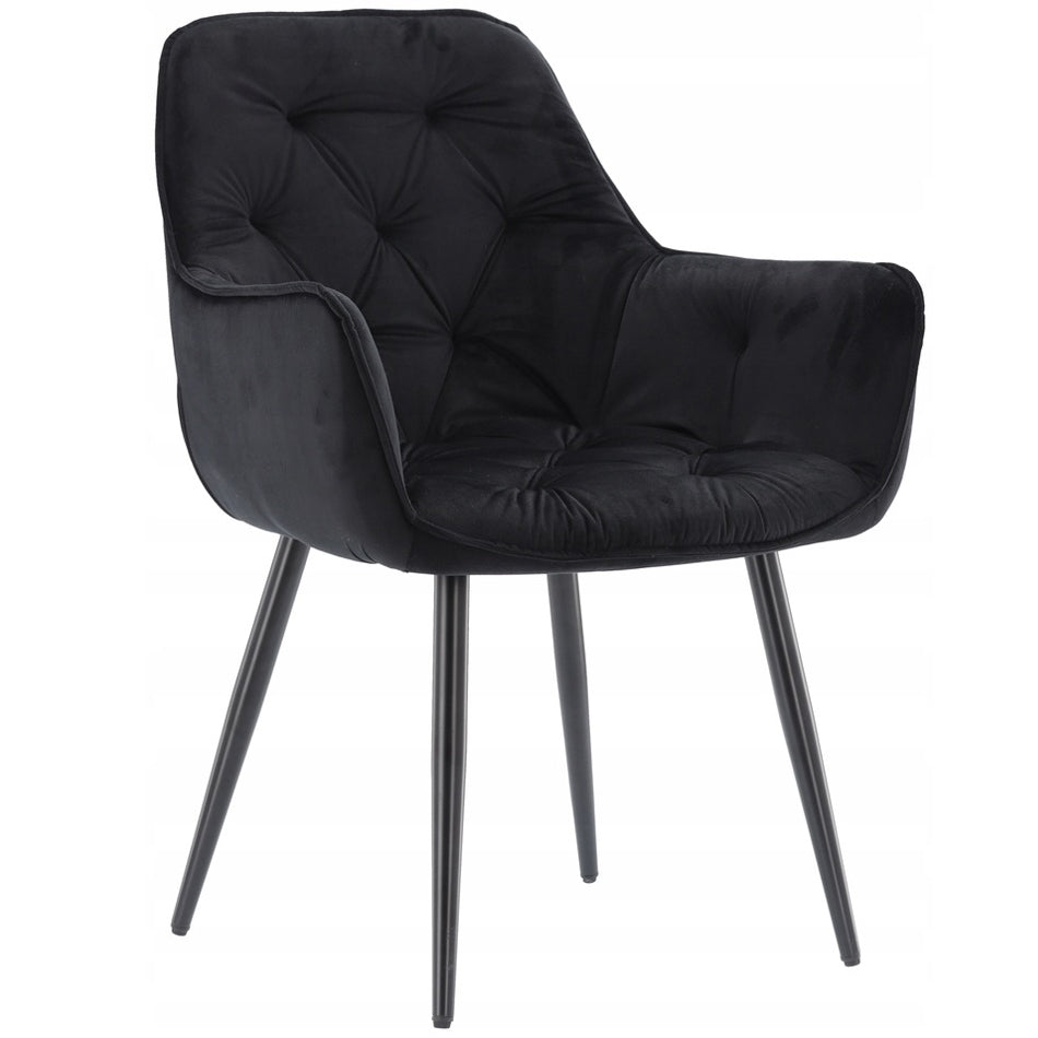 Fotoliu catifea tapitat, cu spatar inalt si design cu cusaturi, 55x60x89 cm, negru