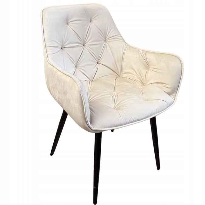 Fotoliu catifea tapitat, cu spatar inalt si design cu cusaturi, 55x60x89 cm, bej