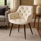 Fotoliu catifea tapitat, cu spatar inalt si design cu cusaturi, 55x60x89 cm, bej