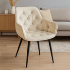 Fotoliu catifea tapitat, cu spatar inalt si design cu cusaturi, 55x60x89 cm, bej