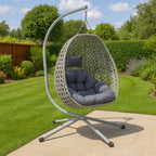 Leagan tip cuib suspendat, cu perna, cadru metalic si cos PE, 103x95x185 cm, gri