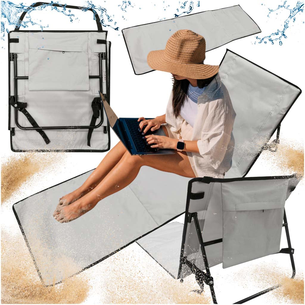 Sezlong de plaja pliabil, spatar cu cadru metalic, reglabil, 150x47 cm, gri