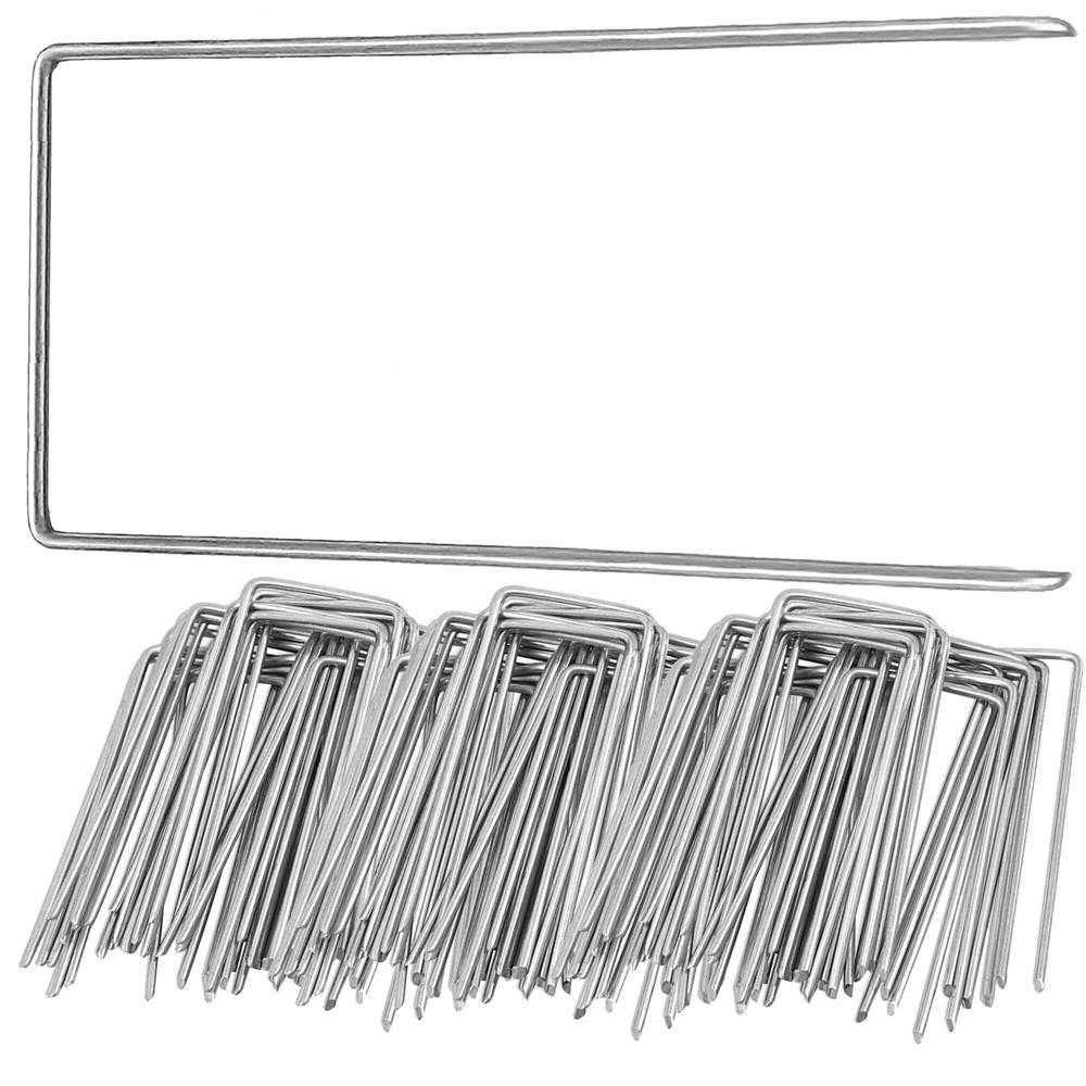 Set 100 ancore metalice pentru fixare agrotextil, 15x7 cm, argintiu