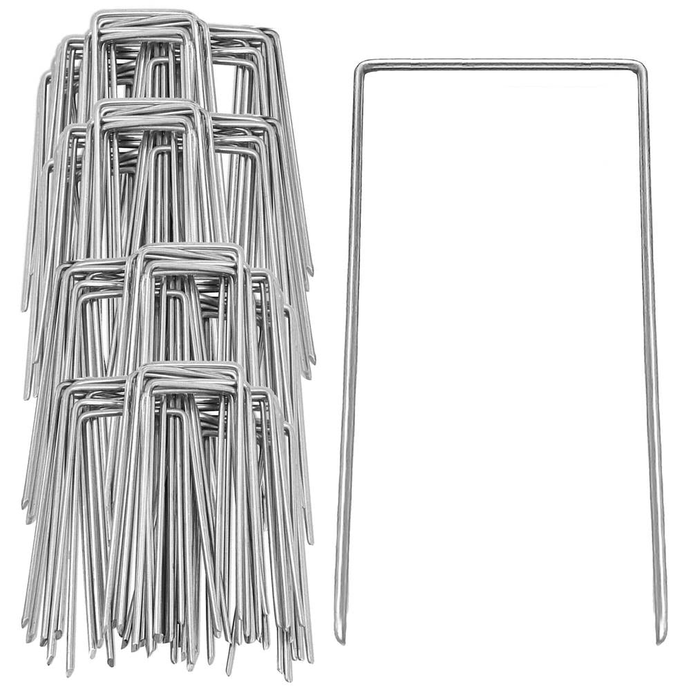 Set 100 ancore metalice pentru fixare agrotextil, 15x7 cm, argintiu