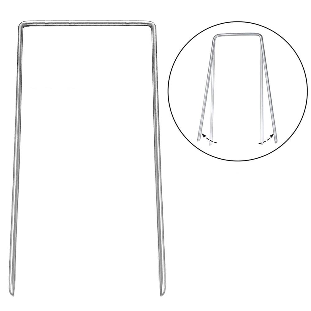 Set 100 ancore metalice pentru fixare agrotextil, 15x7 cm, argintiu