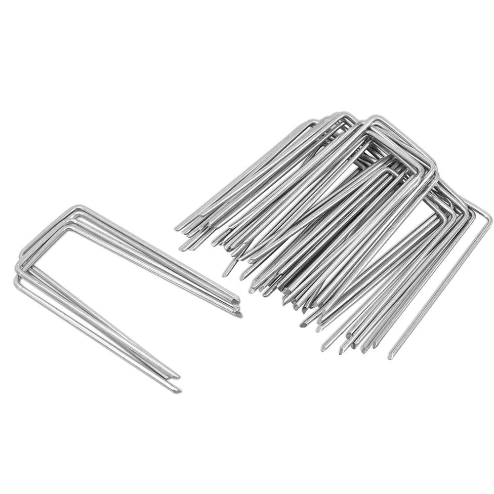 Set 100 ancore metalice pentru fixare agrotextil, 15x7 cm, argintiu